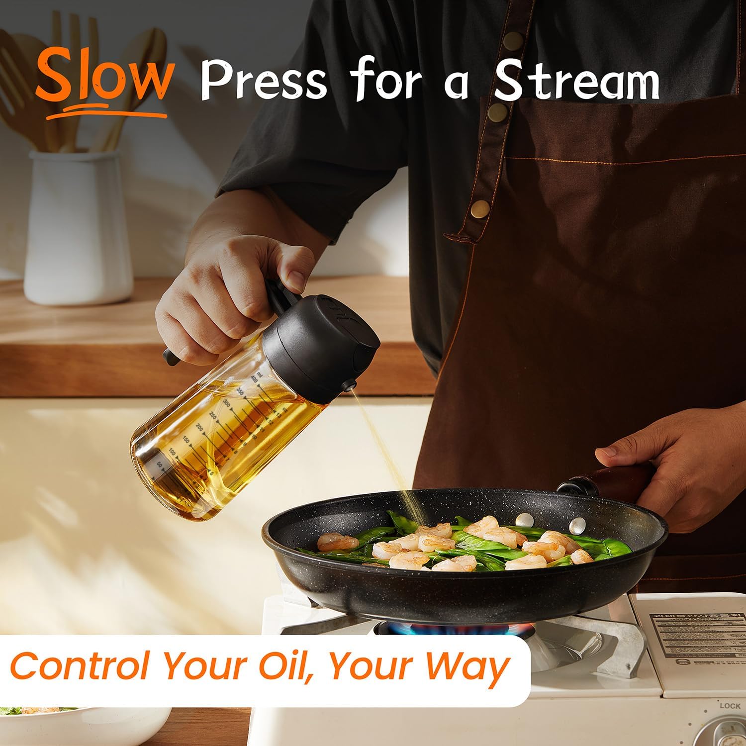TrendPlain - spray huile cuisine 470ml - vaporisateur 2-en-1, air fryer, accessoire salade, noir