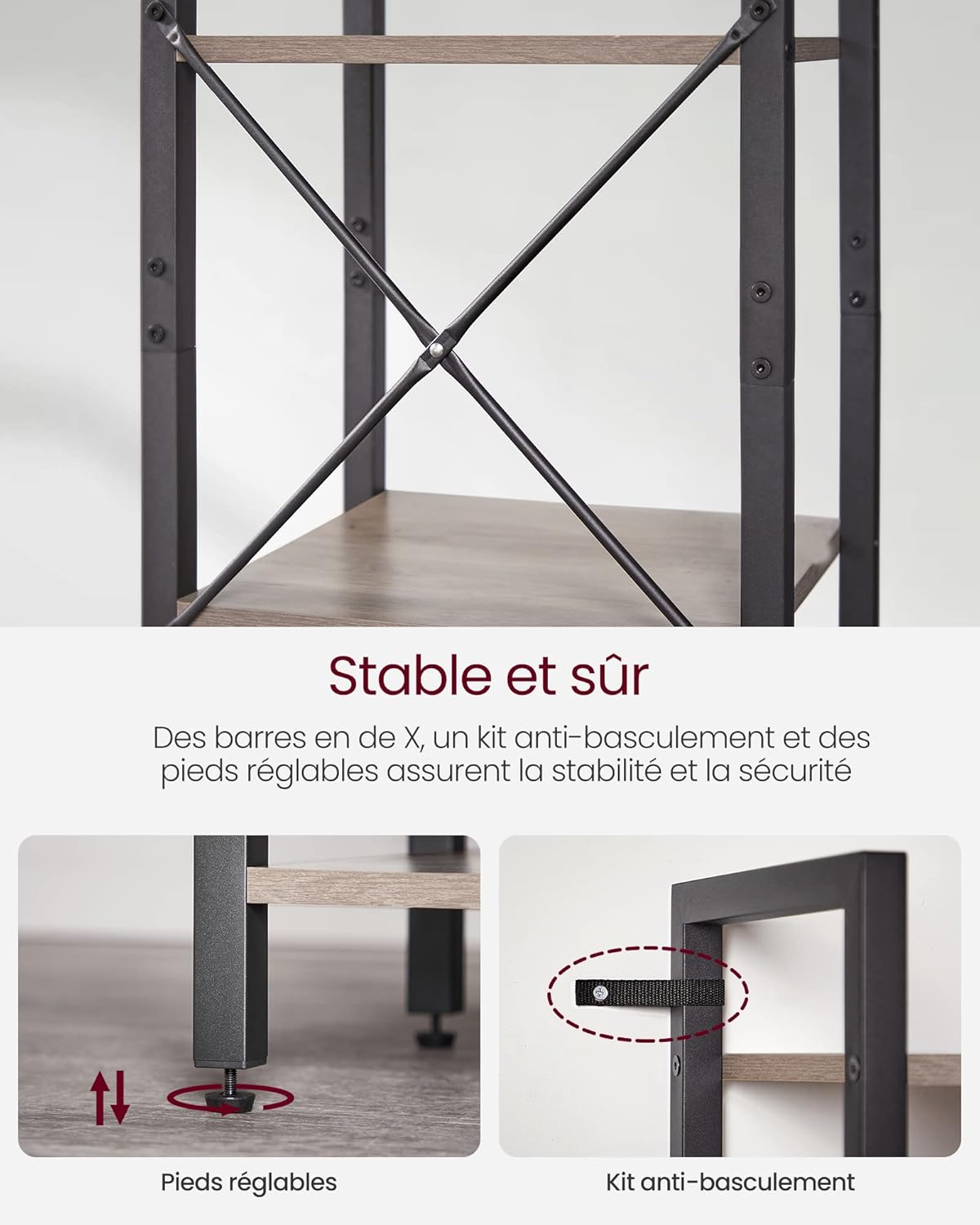 VASAGLE - étagère industrielle 6 niveaux, 30x40x187,5 cm, rangement bureau-salon-chambre, LLS101B02