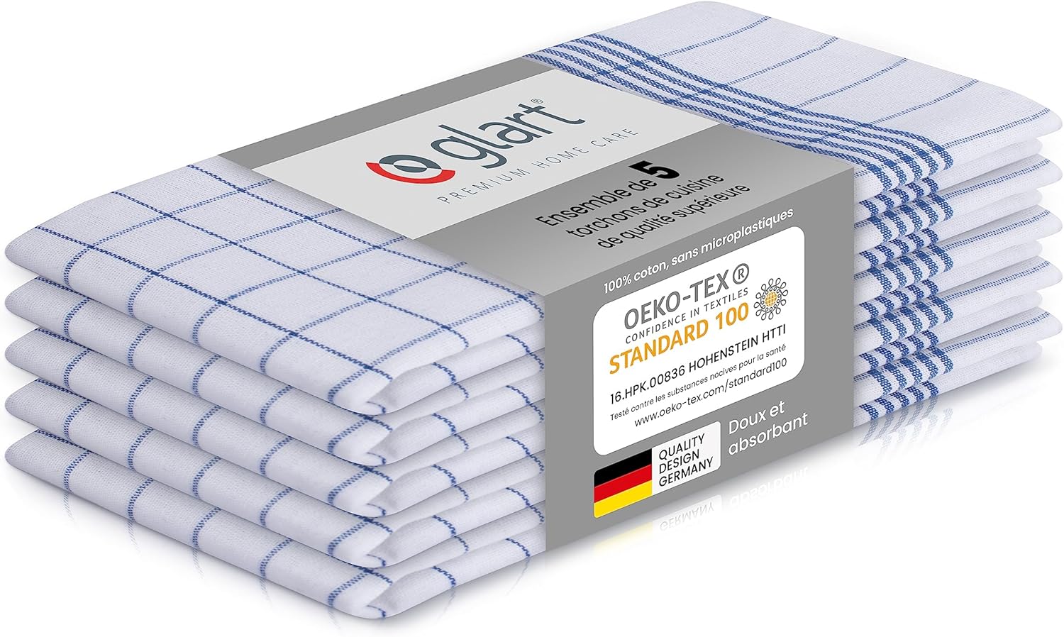 Glart - lot de torchons prélavés 50x70cm, coton, absorbants 48KB1
