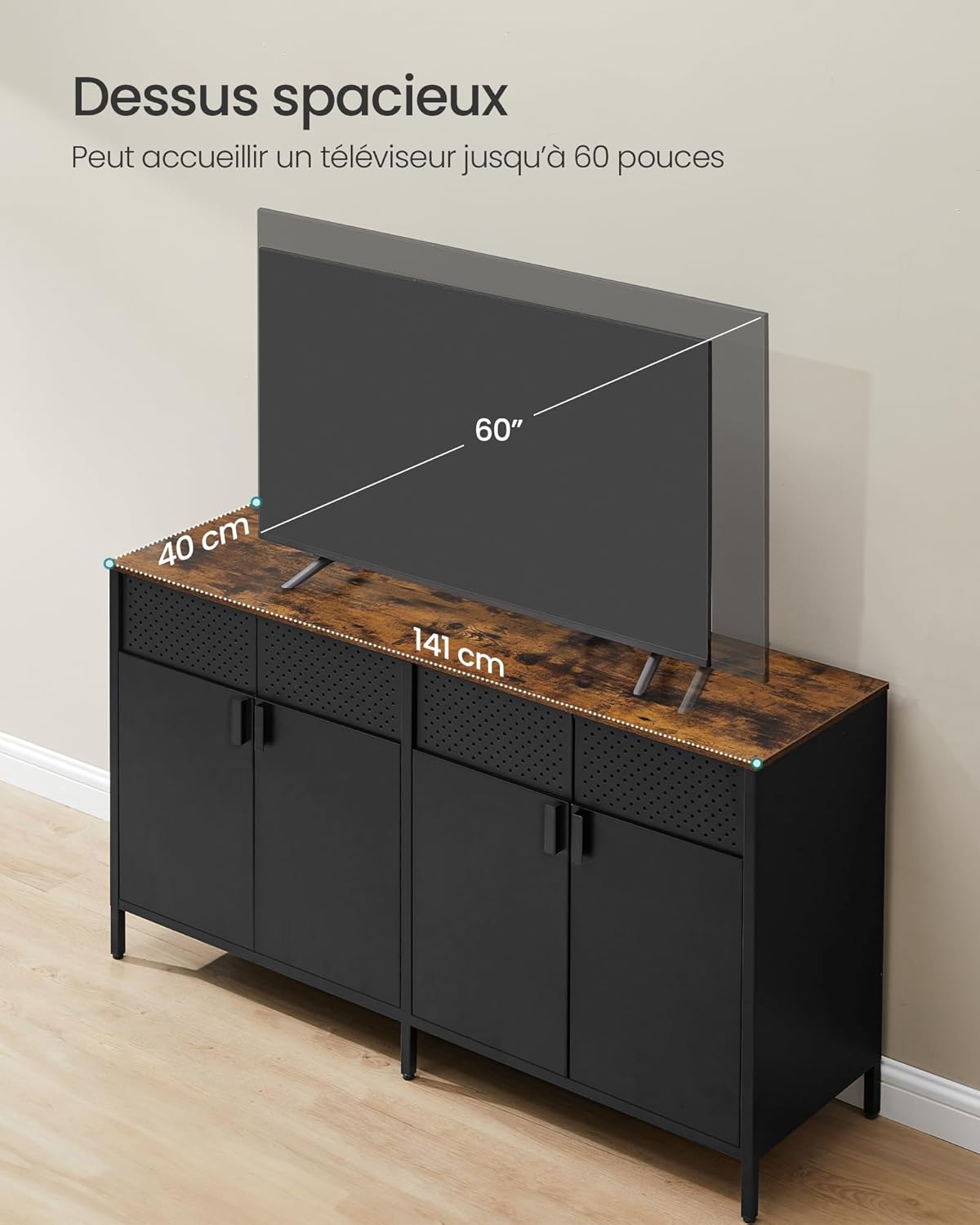 SONGMICS - buffet métal série LSC205BD01 - 40x141x76 cm - 4 portes magnétiques