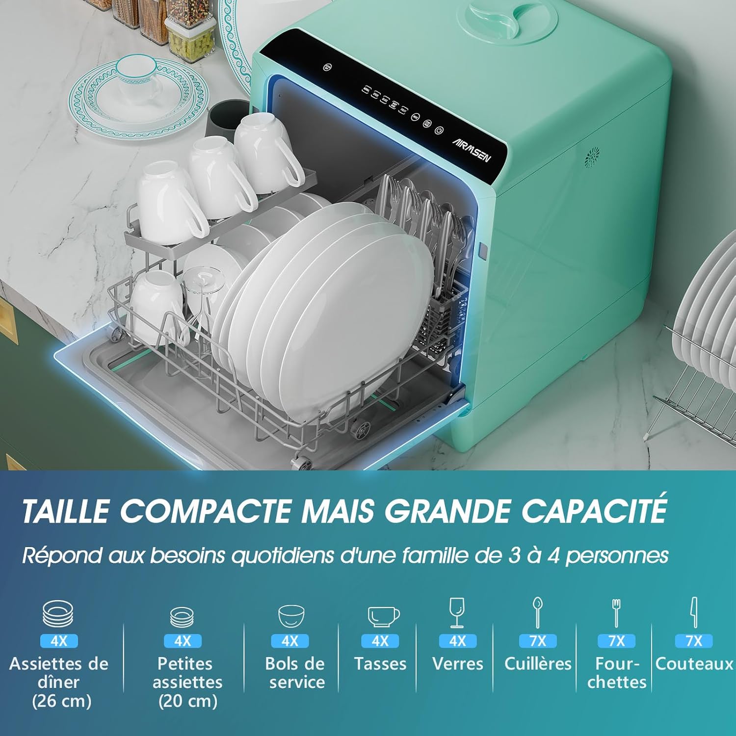AIRMSEN - Mini lave-vaisselle compact - 5L - 5+1 programmes, écran LED