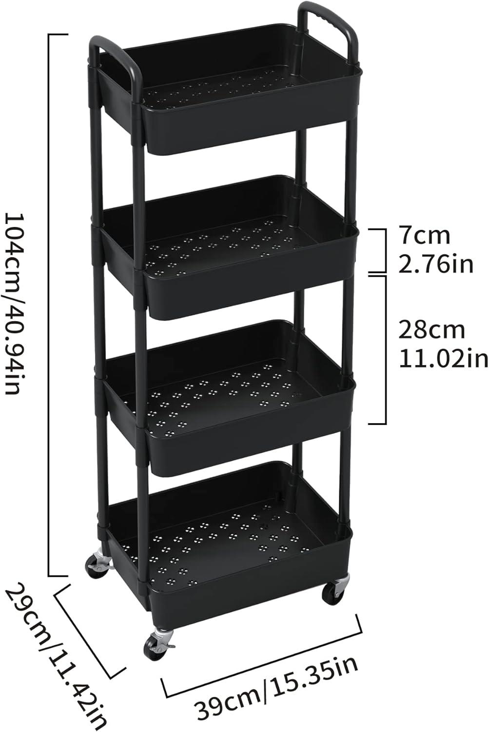 Sywhitta - chariot plastique 4 couches 39x29x104cm roues mobiles