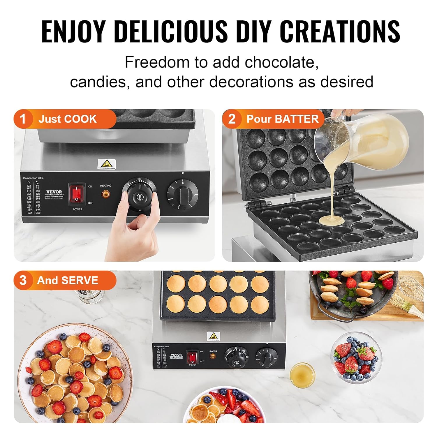 VEVOR - Appareil à Pancake, 25pcs, 43mm - inox, 1700W, temps/température réglables