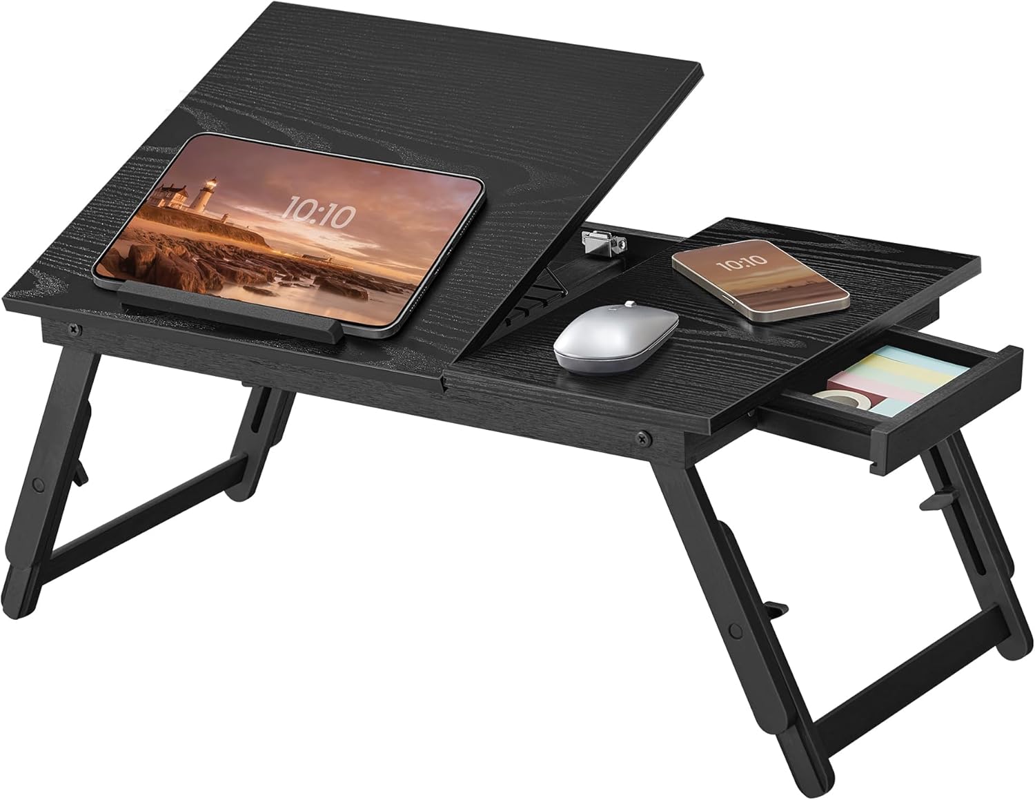 SONGMICS - Table lit/ordinateur, 39,6 cm, réglable, tiroir, bambou