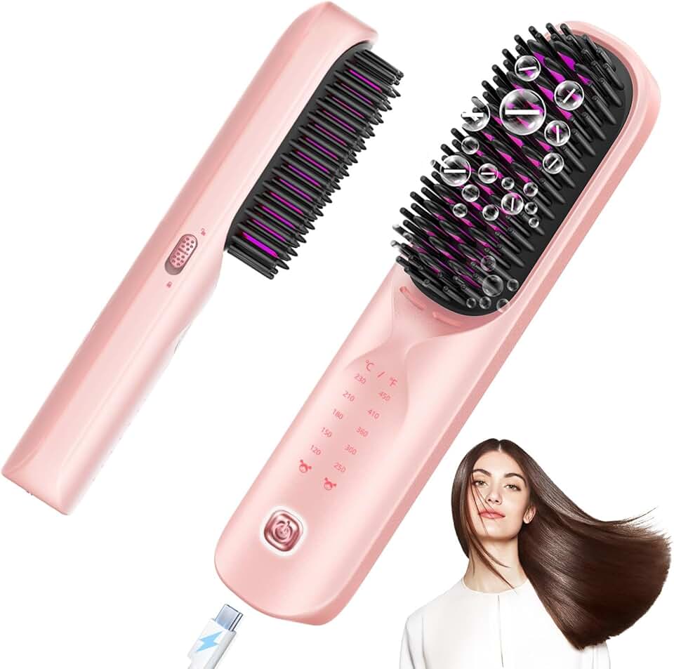 Bopcal - Brosse Lissante Sans Fil 3-en-1, 30s Chauffage, Powerbank, 10000mAh