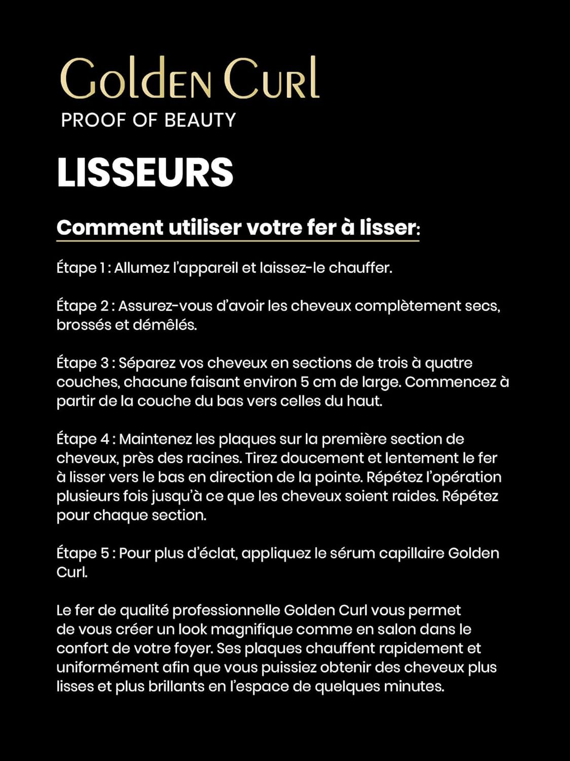 Golden Curl - Fer Lisseur 2 en 1, or, 5 ans garantie, lisse & boucle