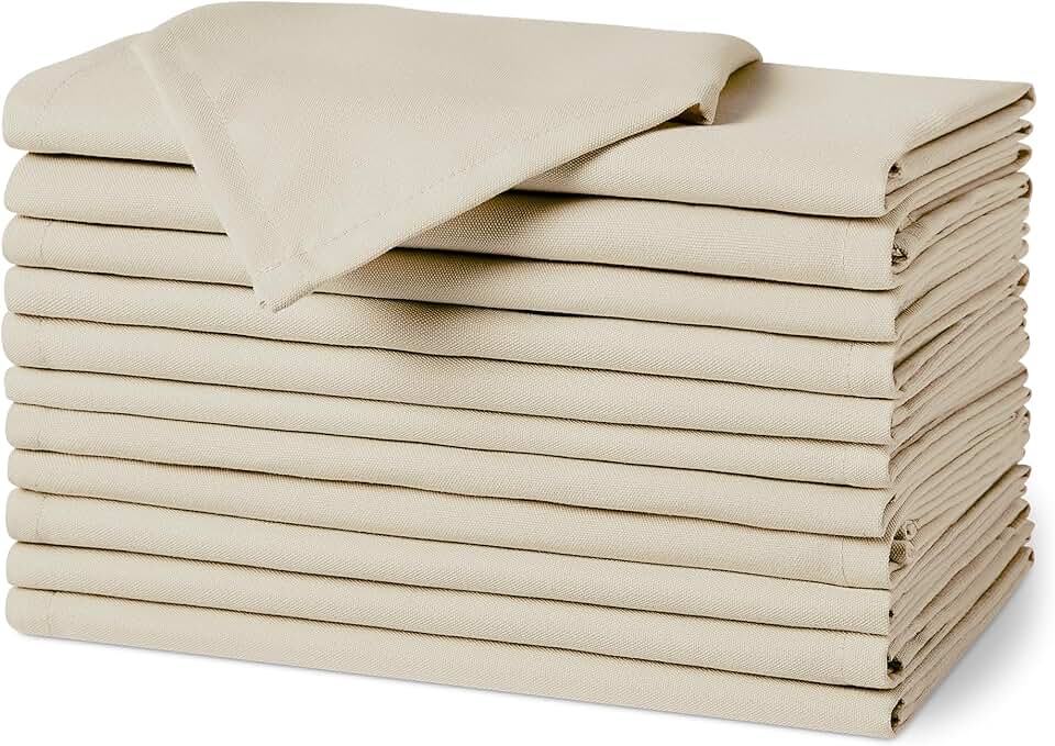 melyano Basics - serviettes en tissu - 43x43 cm - réutilisables, antitaches, infroissables, lot de 12, beige