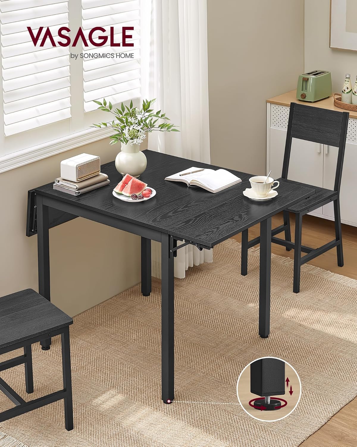 VASAGLE - table pliante rectangulaire, 2-4 pers, noir, compacte KDT077B03