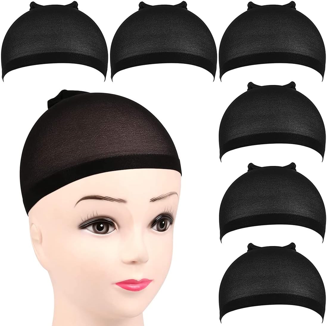 Bonnets de perruque nylon extensibles, 6 pcs, doux, respirants