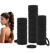Plusieurs piles d'élastiques à cheveux noirs disposées en trois colonnes de différentes hauteurs. Élastique à cheveux unique montrée séparément au premier plan.