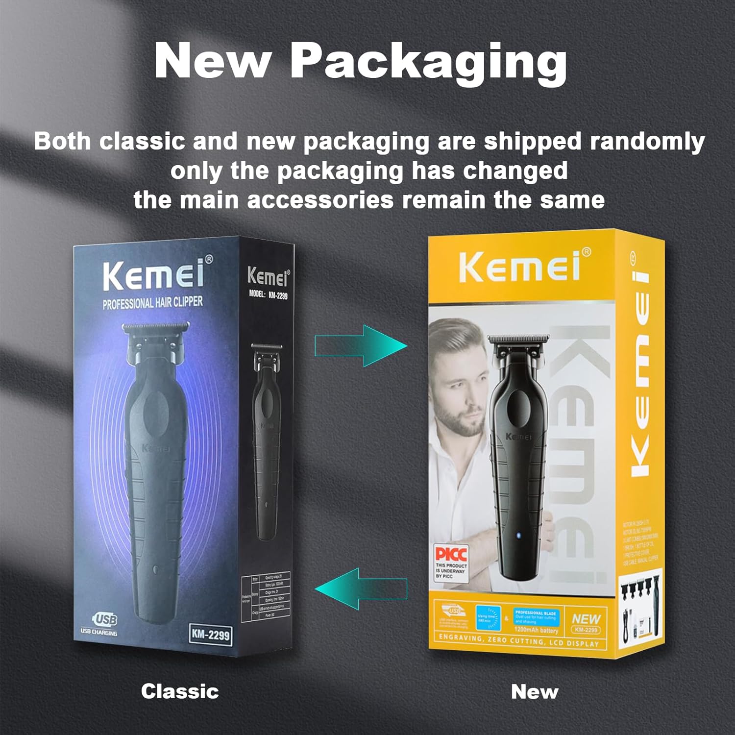 KEMEI - tondeuse cheveux/barbe sans fil, lame T, zéro écart, 2299