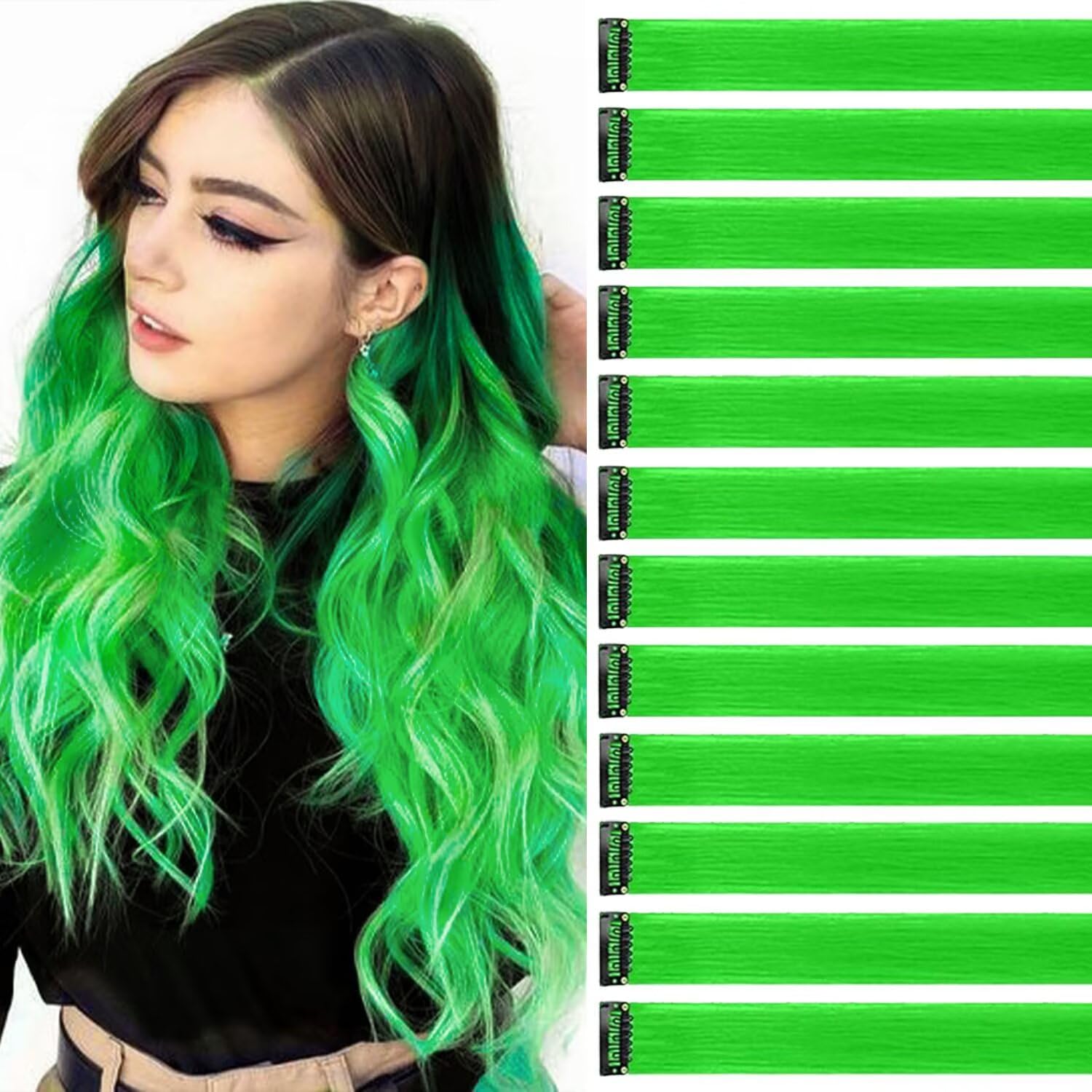 jOOceeBaby - Extensions à clip 55cm - 12 pièces vert néon naturel