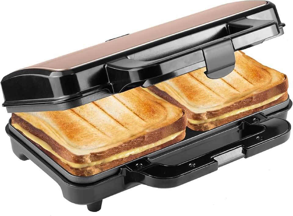 Bestron - Appareil croque XL pour 2 sandwichs, température auto, cuivre