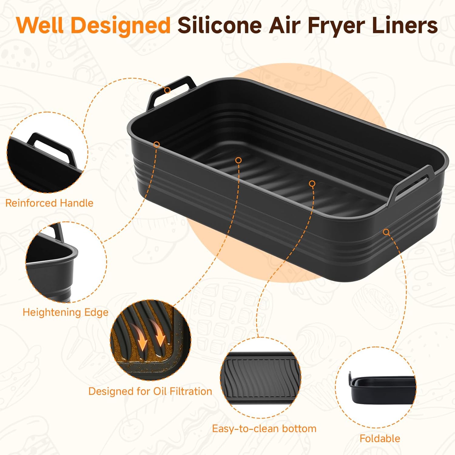 Alyvisun - Moule Silicone Air Fryer 3 pcs, Réutilisable, pliable, 10L/10,4L – 10,4L/5,2L