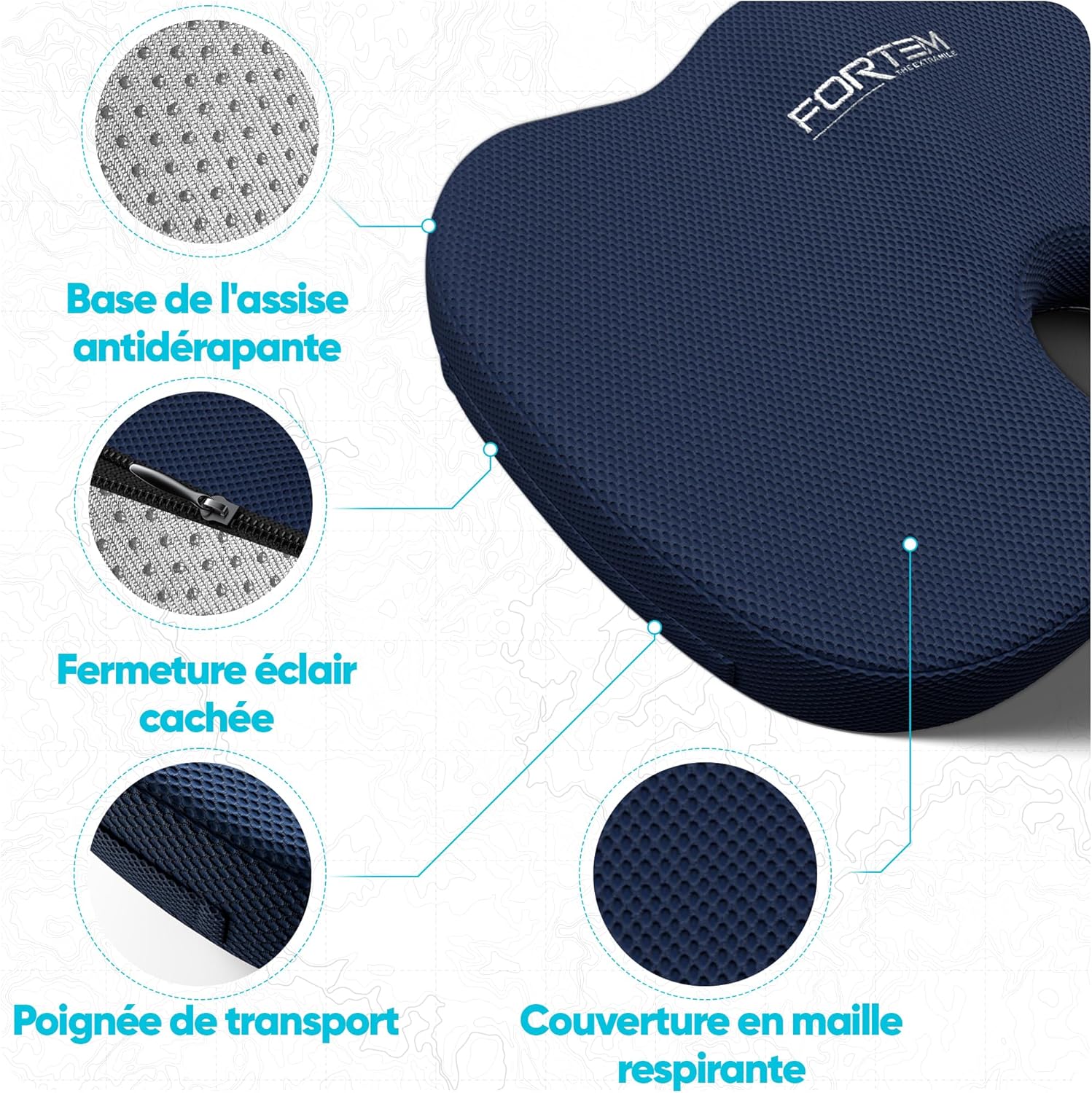 FORTEM - coussin lombaire/mousse mémoire - antidérapant - soutien dos et assise confort