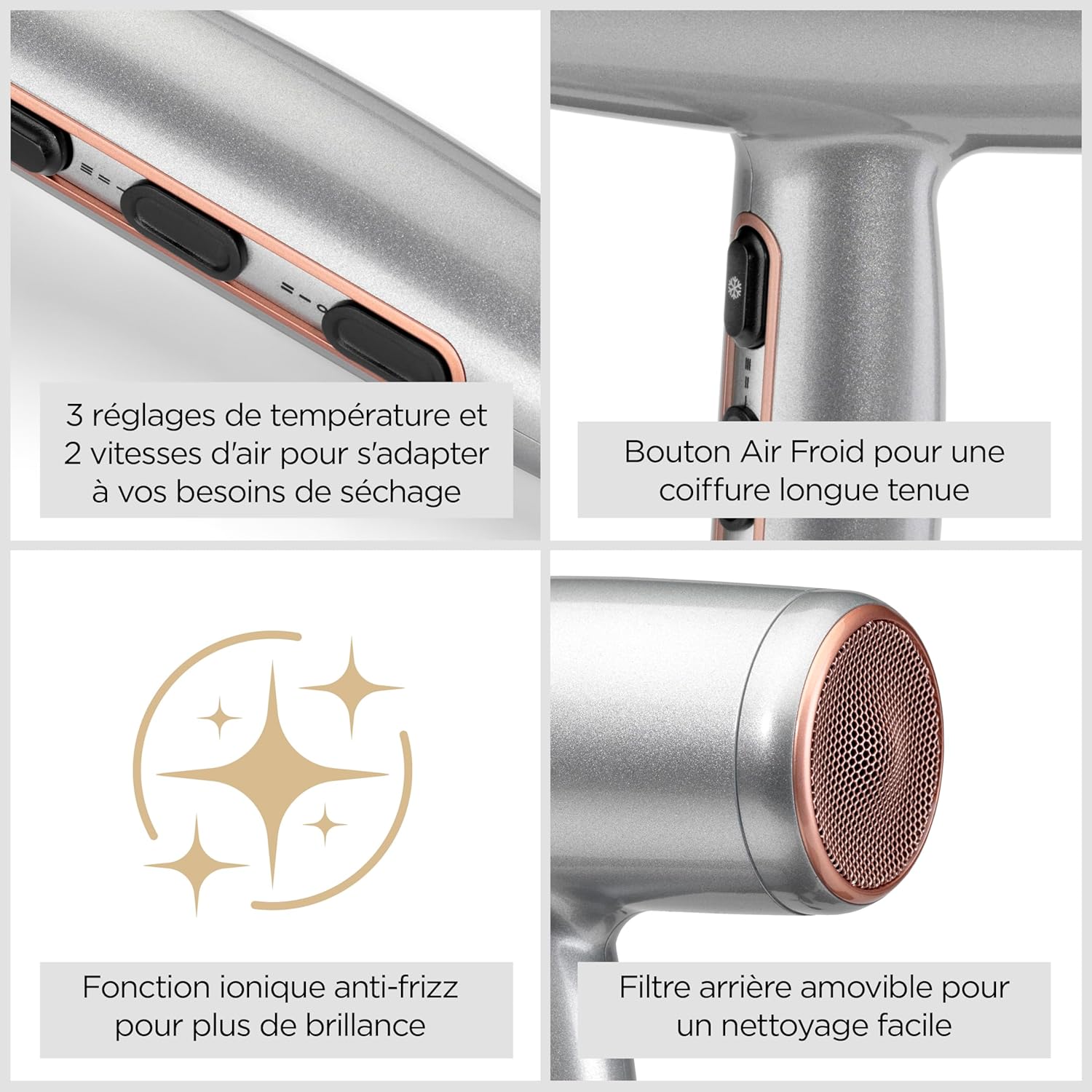 BaByliss - Cosmos, 2100W, ionique, diffuseur, 3 temp., argenté, D580DE