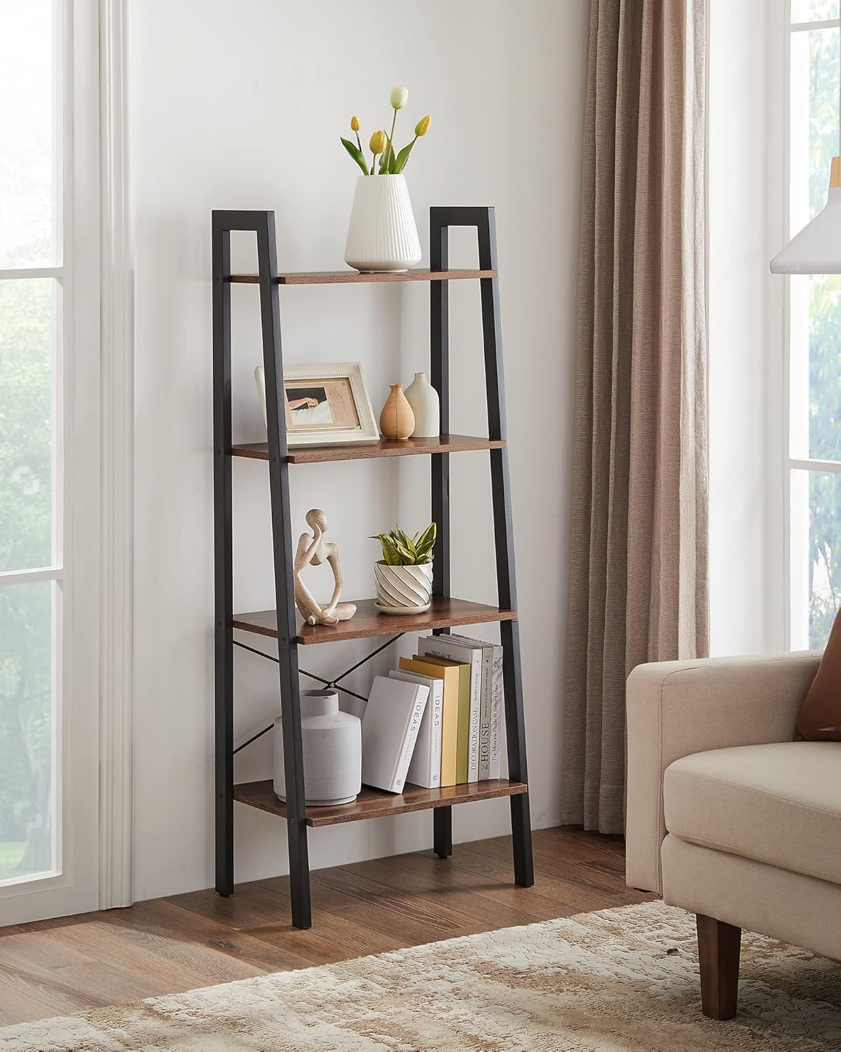 VASAGLE - étagère échelle rustique 34x56x137,5cm acier bois robustes
