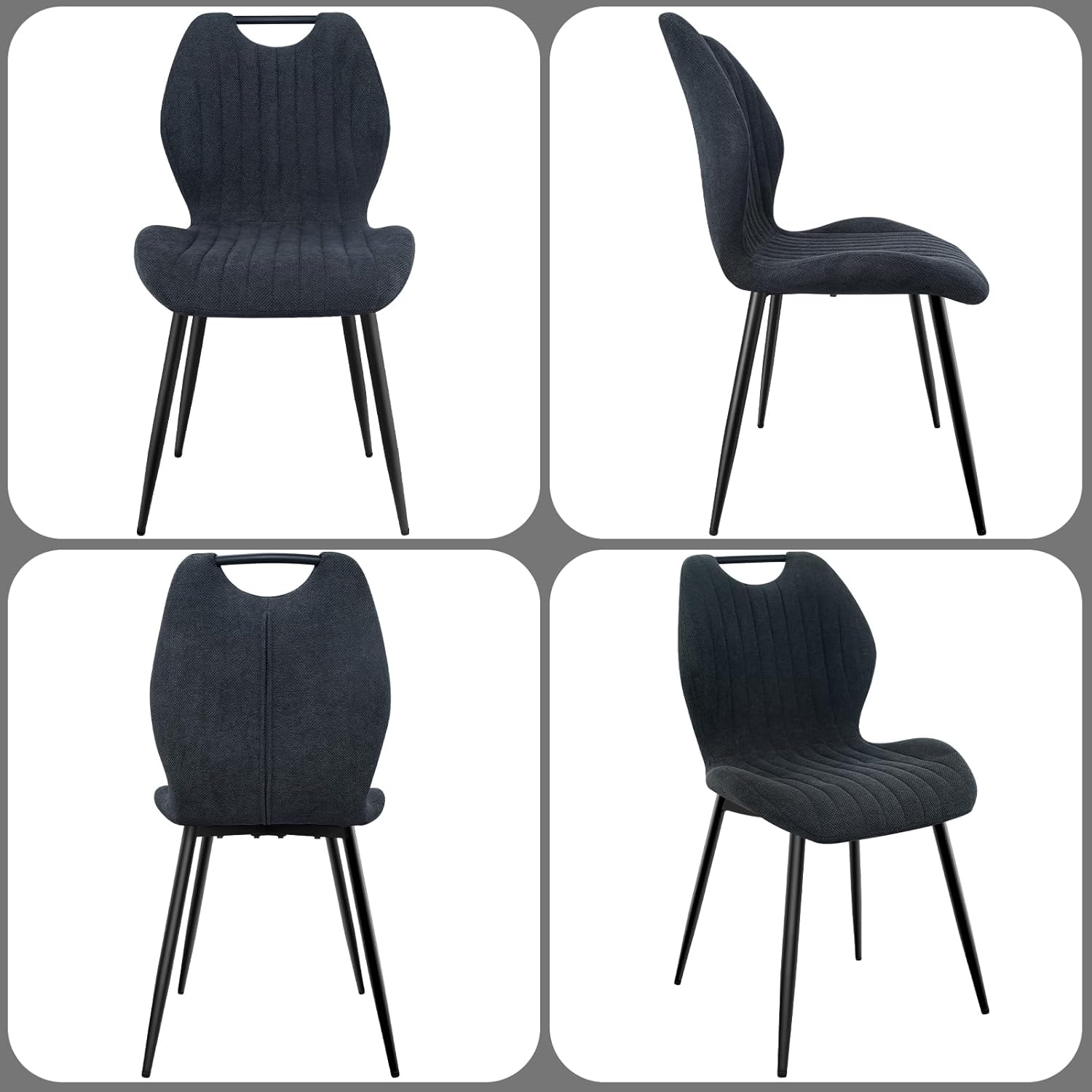 Chaises de salle à manger - lot de 4 - tissu gris foncé, pieds métal, dossier ergonomique - 47x54x85 cm