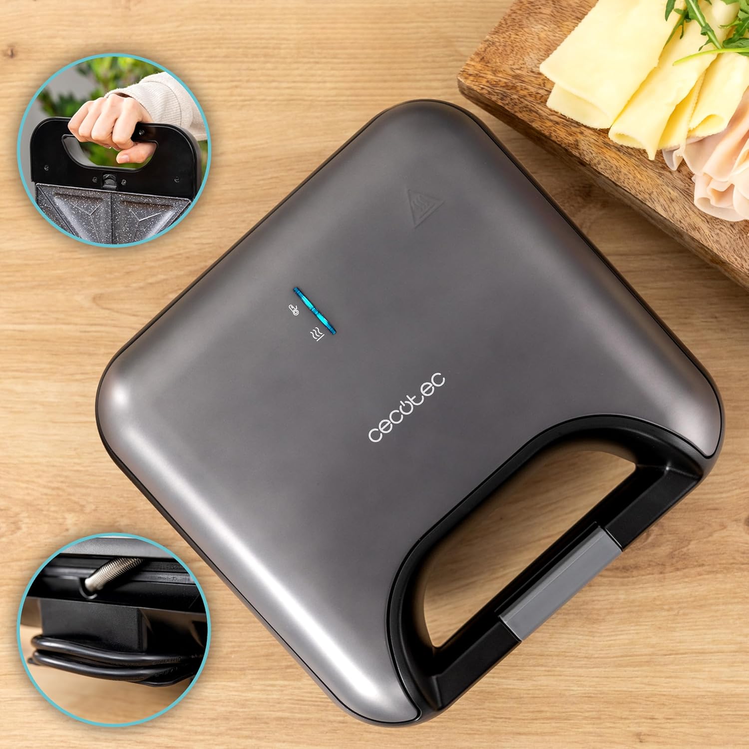 Cecotec - Rock'nToast Combo - 2 sandwiches - 800W, 3 plaques, inox, sans PFOA