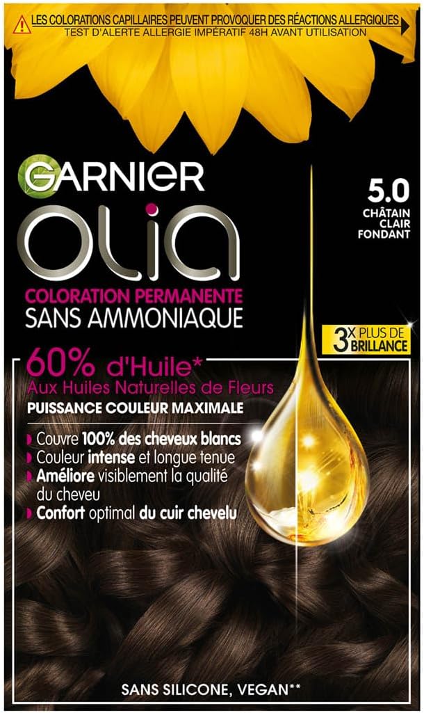 Garnier - Olia coloration permanente - châtain clair sans ammoniaque - huiles naturelles, 5.0
