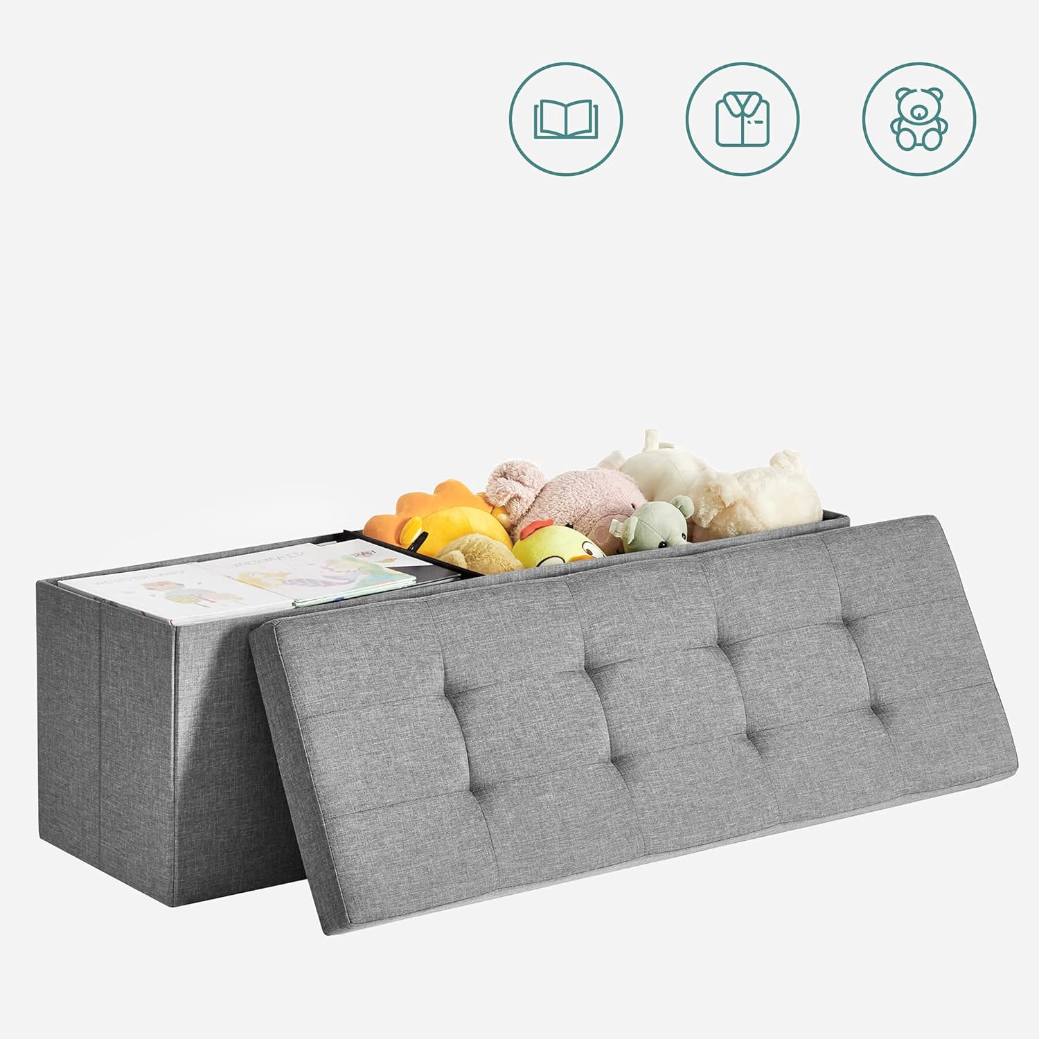 SONGMICS - Mazie collection - 110 cm - banc pliable, facile à monter, gris clair, LSF77G
