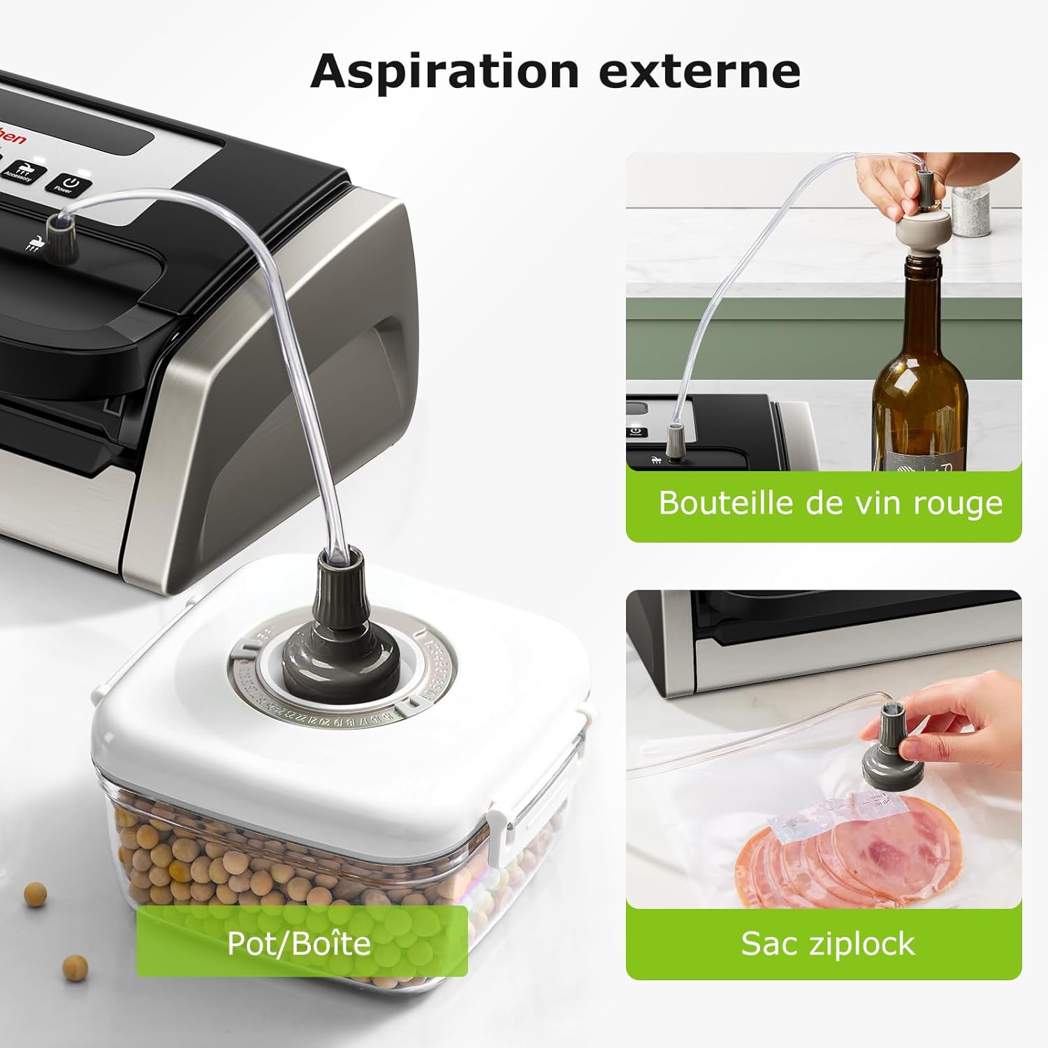 Bonsenkitchen - Machine sous vide série Globefish - compacte, silencieuse, poignée verrouillée, cutter intégré