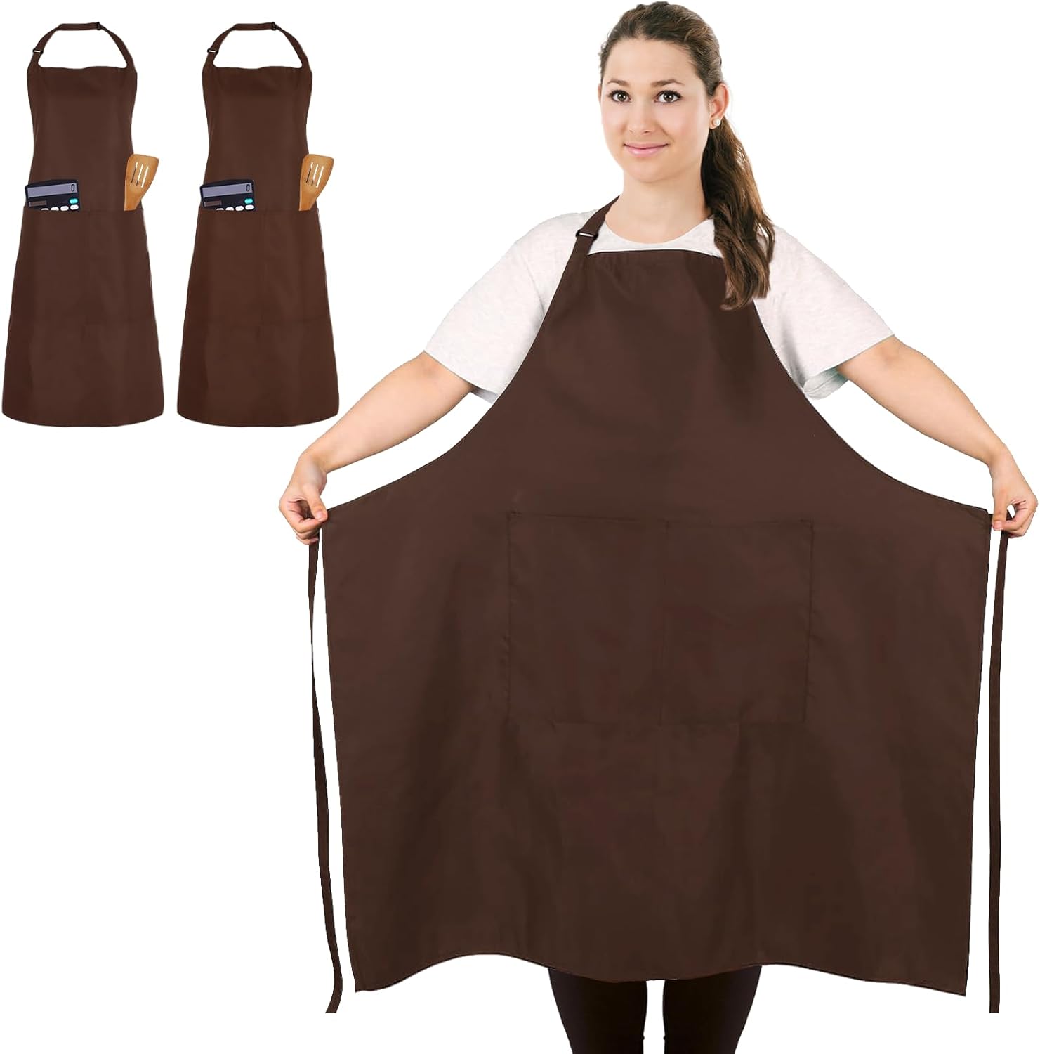 Tablier de chef - lot de 2 - grande taille - 2 poches, unisexe, professionnel