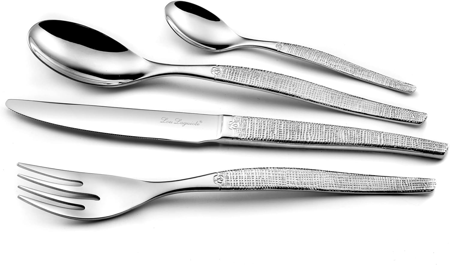 Lou Laguiole - Jet - 24 couverts inox 18/0 finition textil, 6 personnes