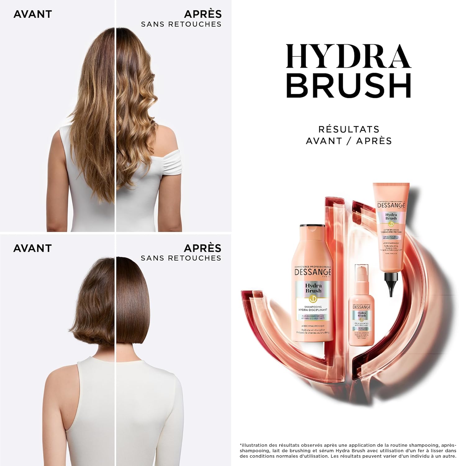 Dessange - Hydra-Brush shampoing 250ml x2 - hydratant, acide hyaluronique