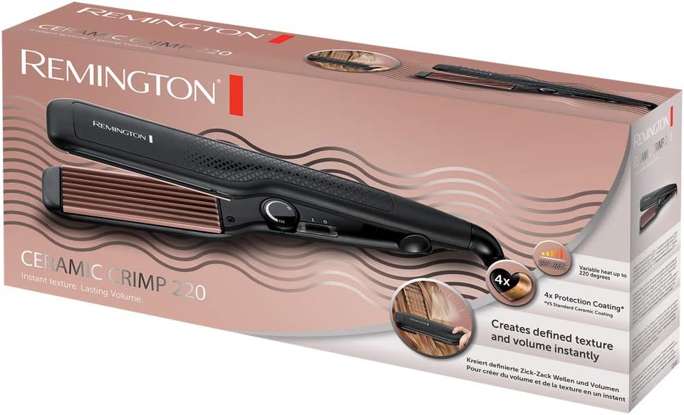 Remington - Fer à gaufrer cheveux, plaques larges, céramique tourmaline, température réglable 150-220°C, S3580