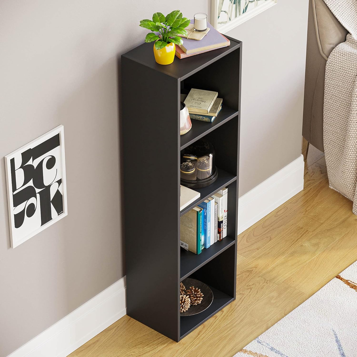 Vida Designs - Oxford série - 106x32x24 cm - bibliothèque 4 niveaux noire