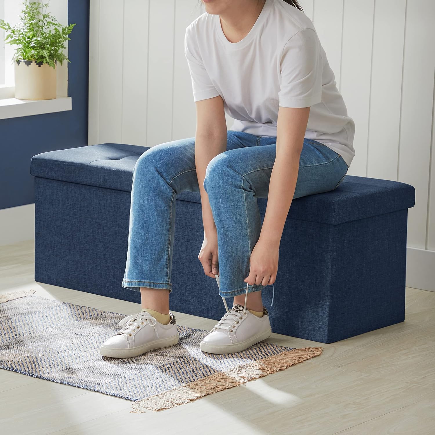 SONGMICS - Mazie Collection - 110 cm - banc pliable, rangement, bleu, LSF77IN