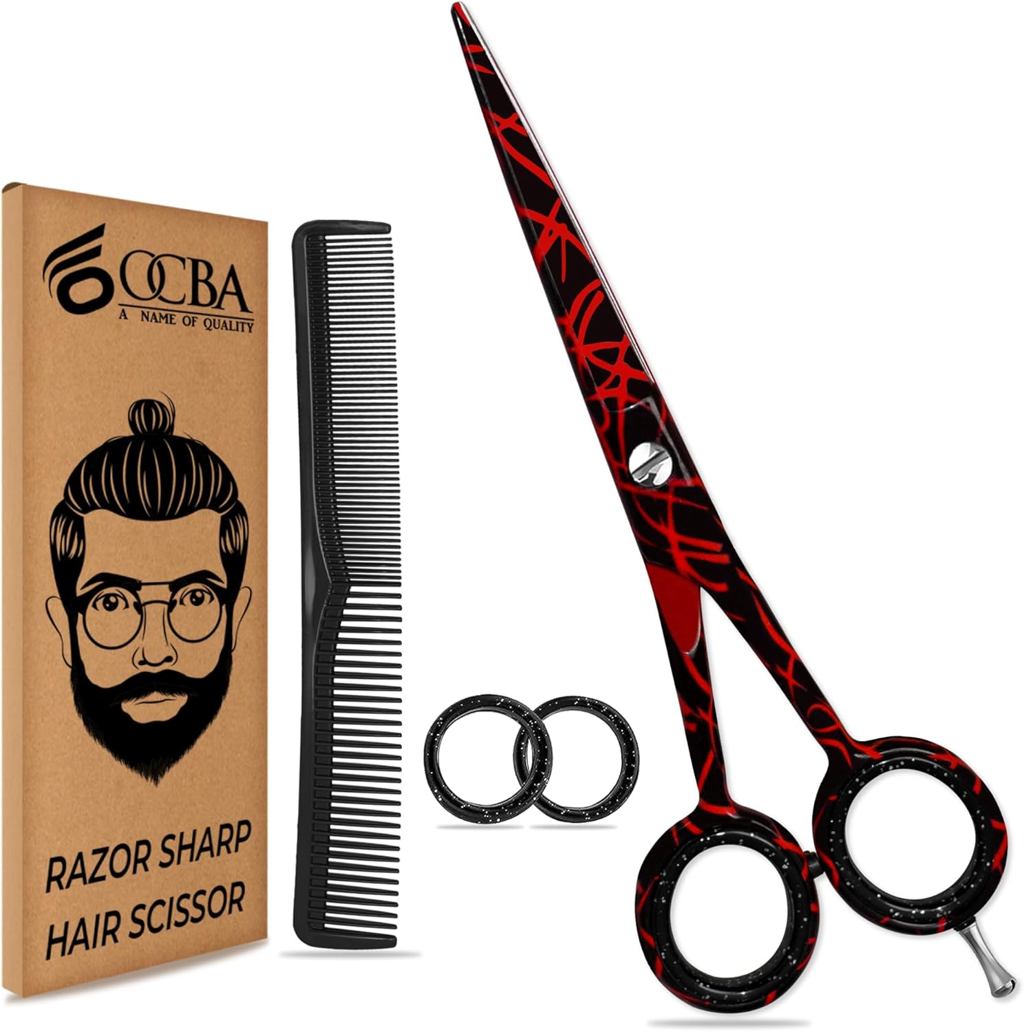 Ciseaux coiffure - acier inoxydable - 6 pouces - professionnels pour hommes et femmes, finition noire feu