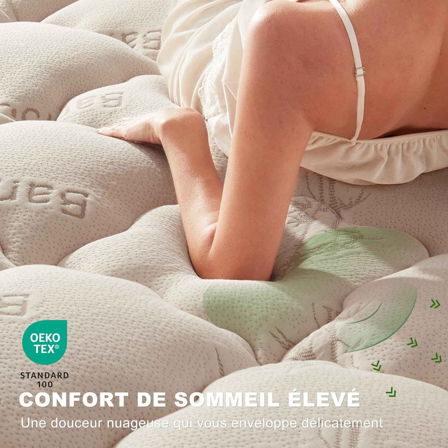 BEDLORE - surmatelas viscose bambou 180x200cm, bonnet 40cm, Oeko-Tex