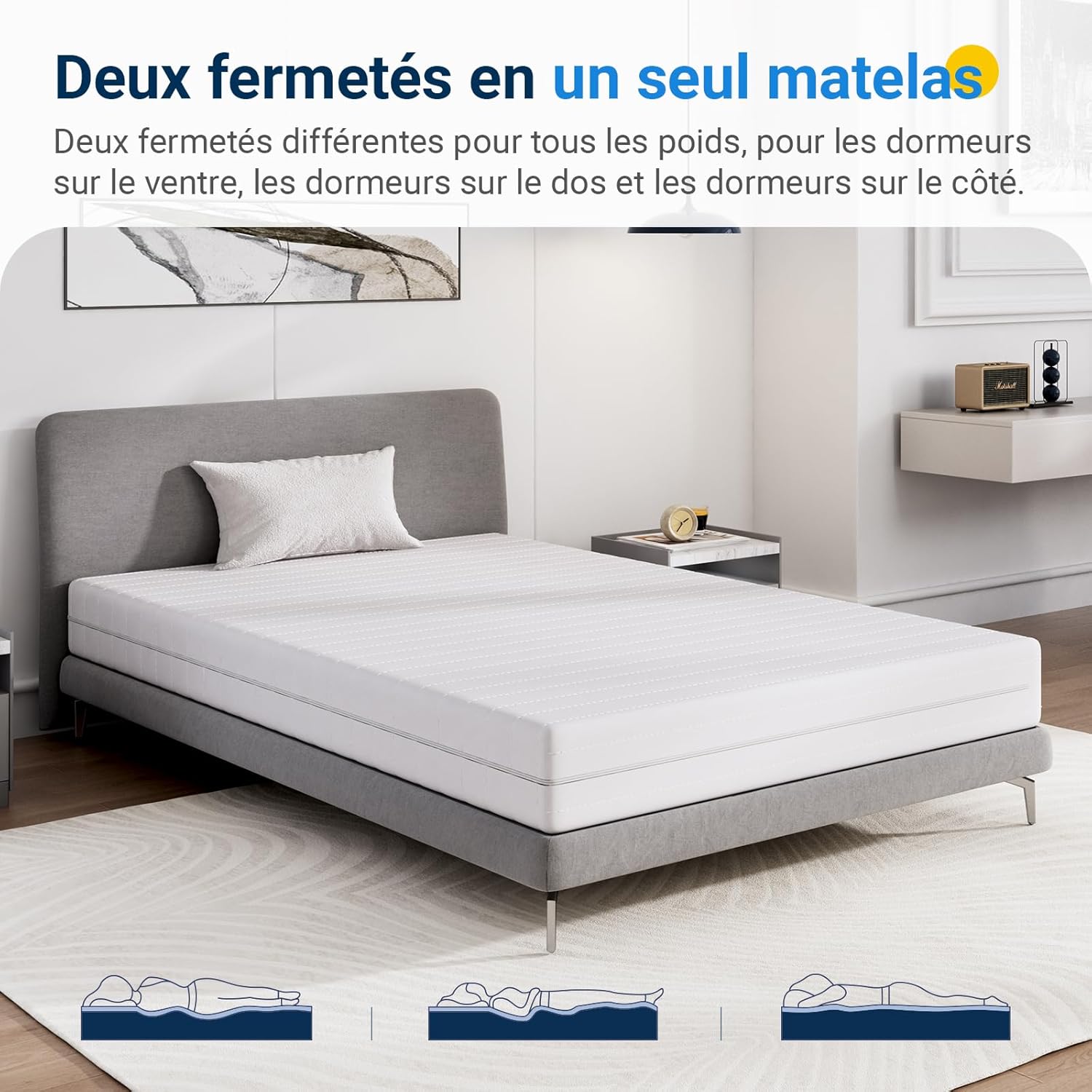 Avenco - Matelas 160x190, mousse bambou, 7 zones, housse amovible, H3/H4
