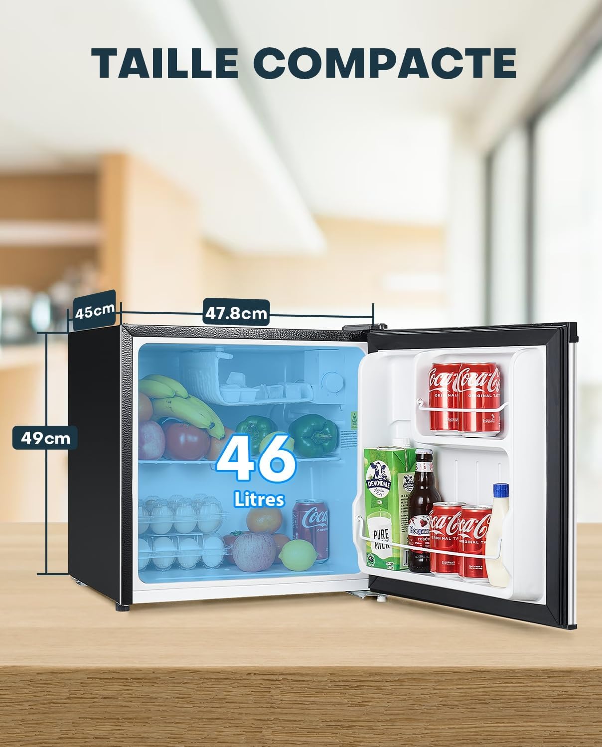 Upstreman - FR17 - 46L mini frigo avec congélateur, silencieux, inox