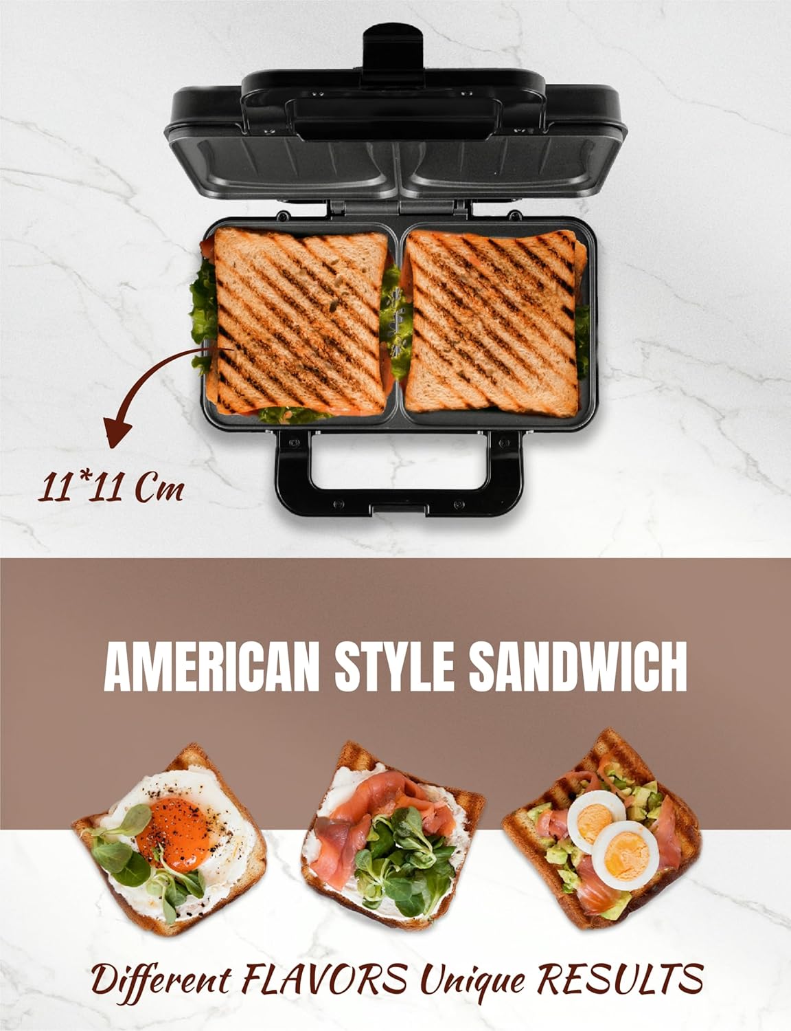 Bestron - Appareil croque XL pour 2 sandwichs, température auto, cuivre