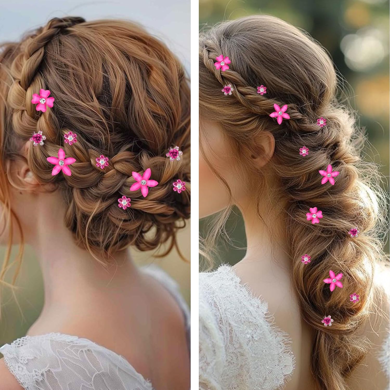 Pinces à cheveux - lot de 20 - mini strass fleurs, métal, mariage