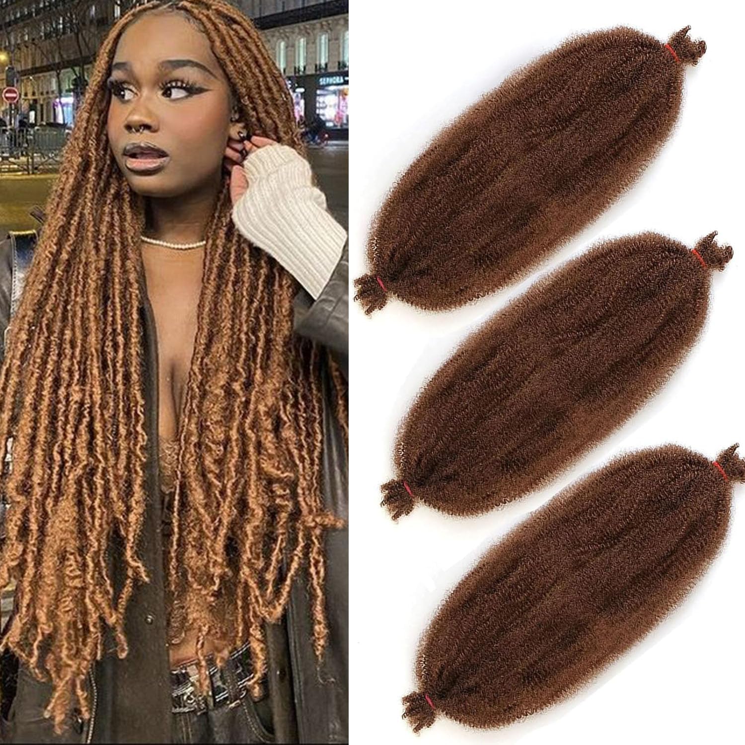 Xtrend - Extensions Cheveux Synthétiques 40cm - Afro Twist, 8 brins, 3 packs, marron