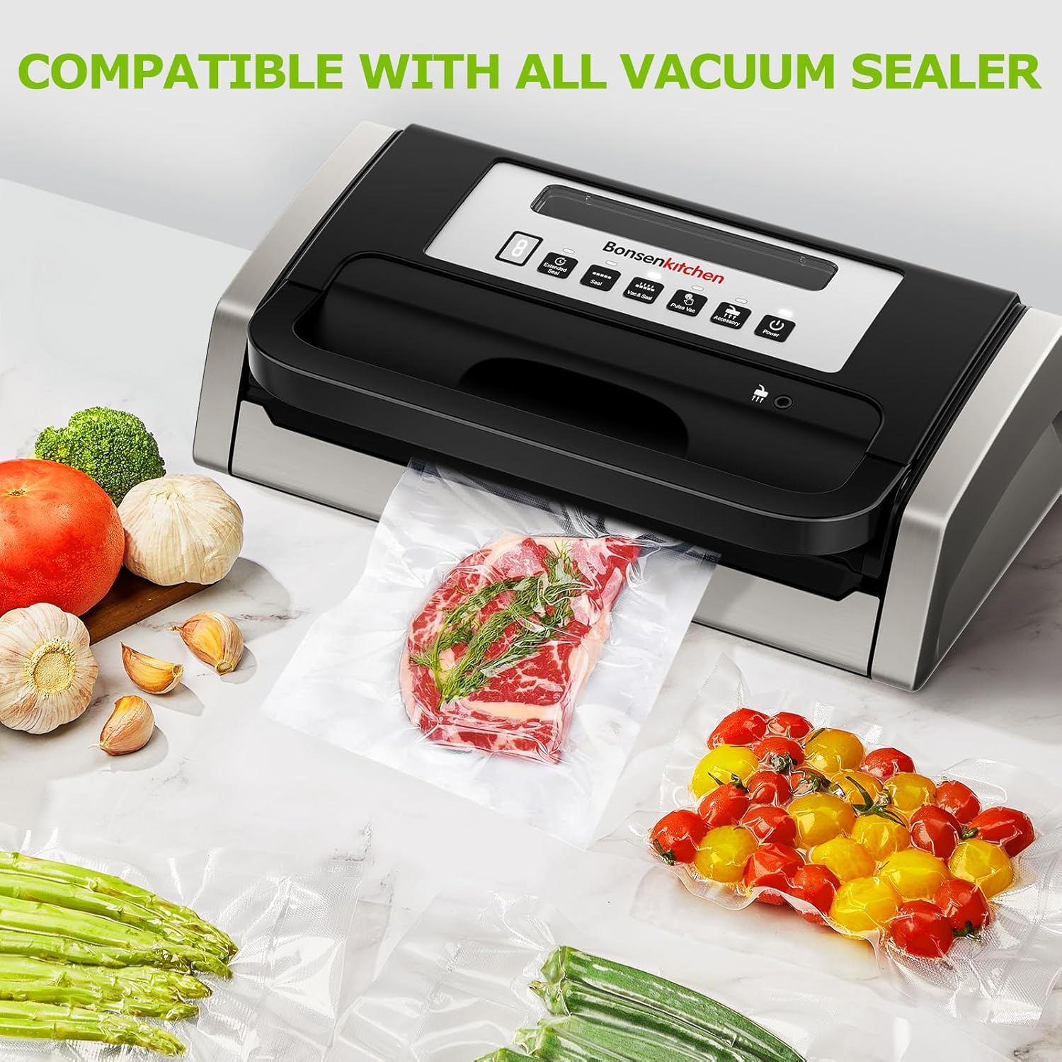 Bonsenkitchen - sacs sous vide VB42 - 20/28x500cm - sans BPA, conservation et cuisson
