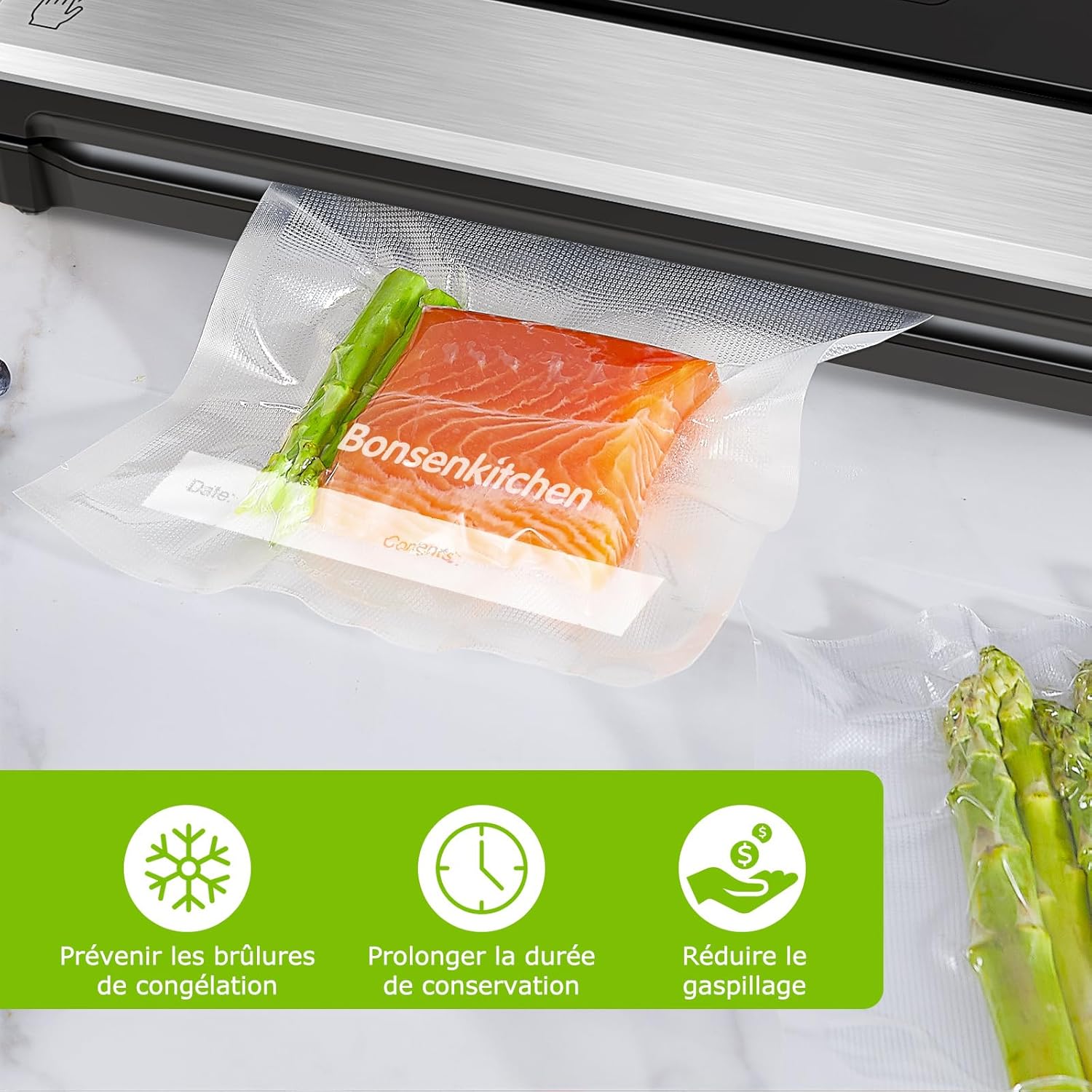 Bonsenkitchen - Sacs sous vide VB3204 - 15x25 cm - Lot 100, gaufrés, cuisson & conservation
