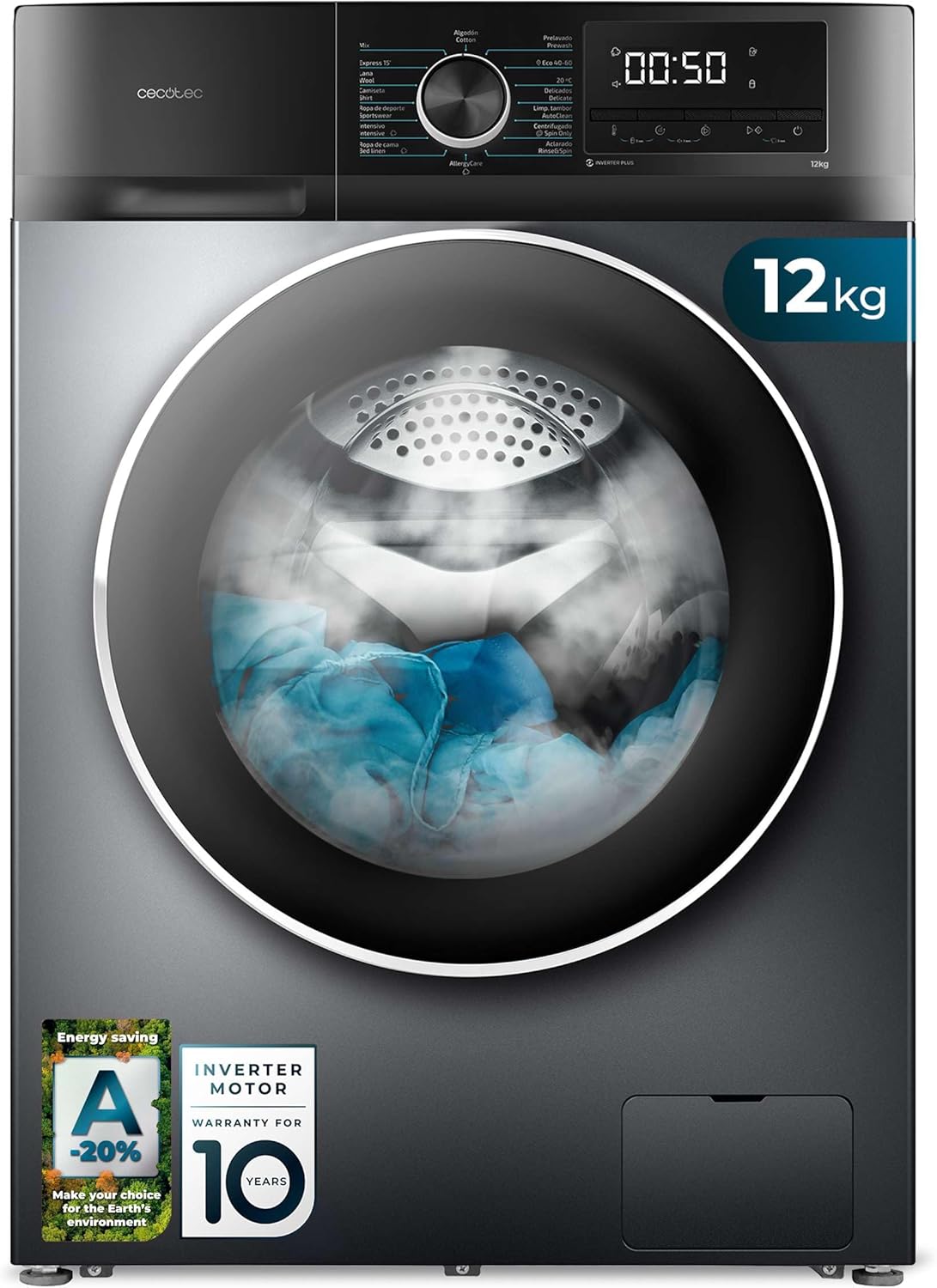 Cecotec - Bolero DressCode 12Kg - frontal - vapeur, Inverter, 16 programmes, 12500