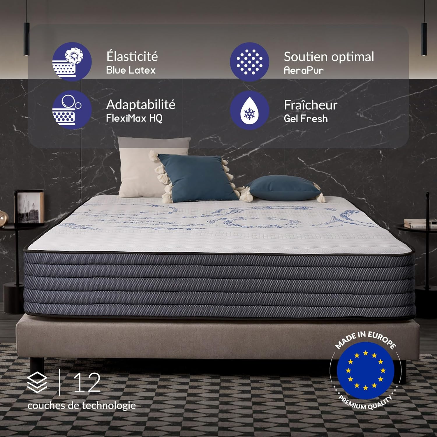 NATURALEX - PerfectSleep - 180x200 cm - 30 cm épaisseur, mémoire de forme, ferme, 7 zones