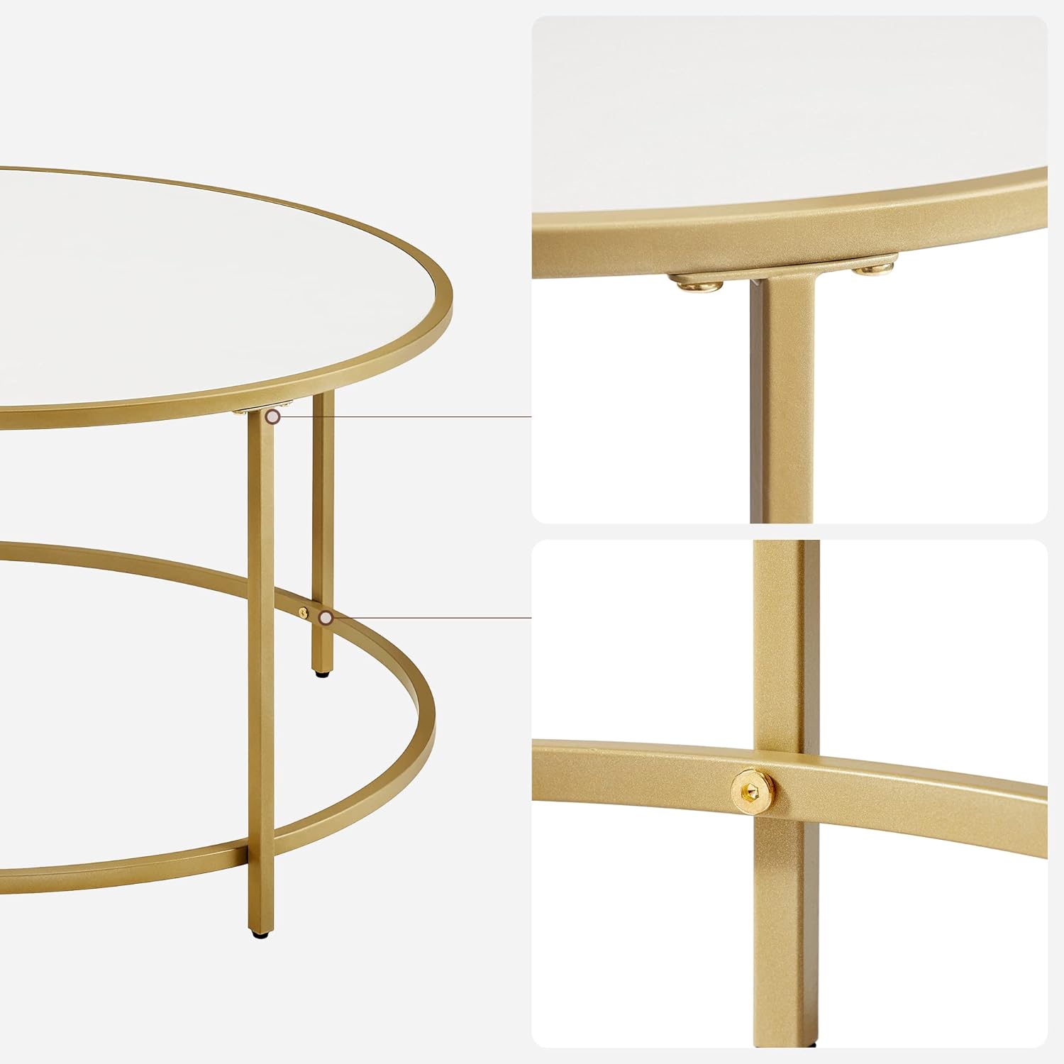 VASAGLE - Table basse ronde verre et acier, doré blanc, LCT091A10