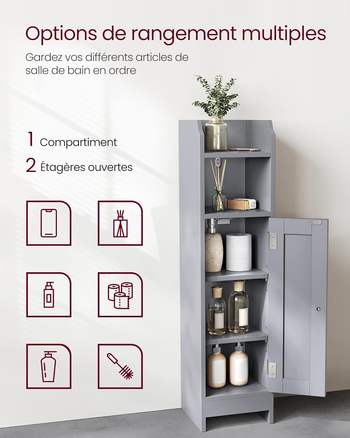 VASAGLE - armoire d’angle BBC310P36 - 20x18x80cm - étagères réglables, porte