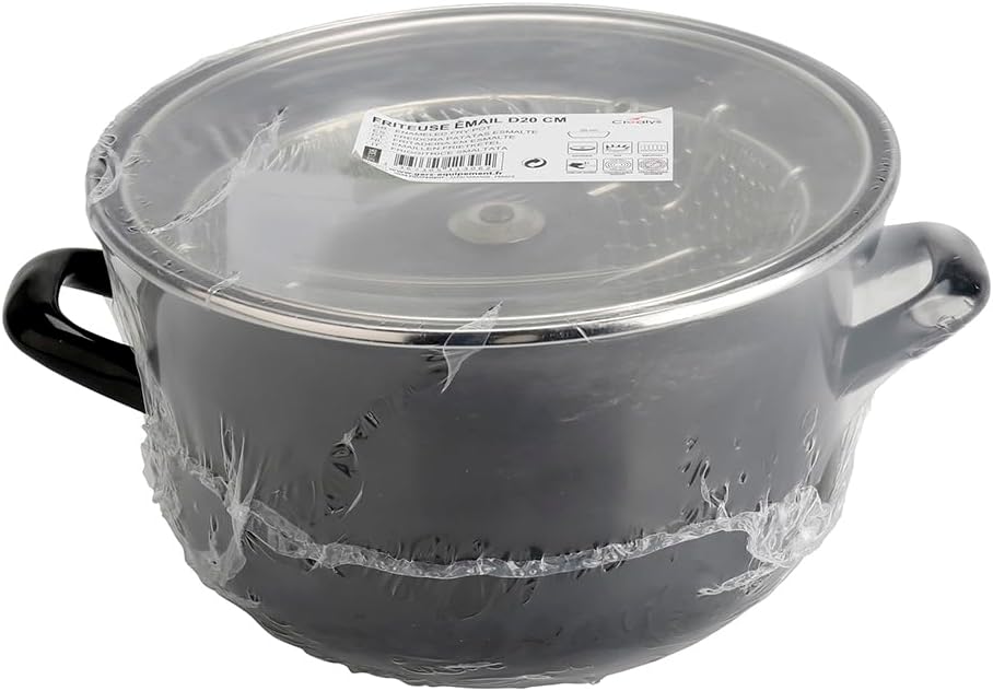 Crealys - Friteuse traditionnelle - Ø26 cm - Acier émaillé, panier, couvercle verre, tous feux induction - 545413