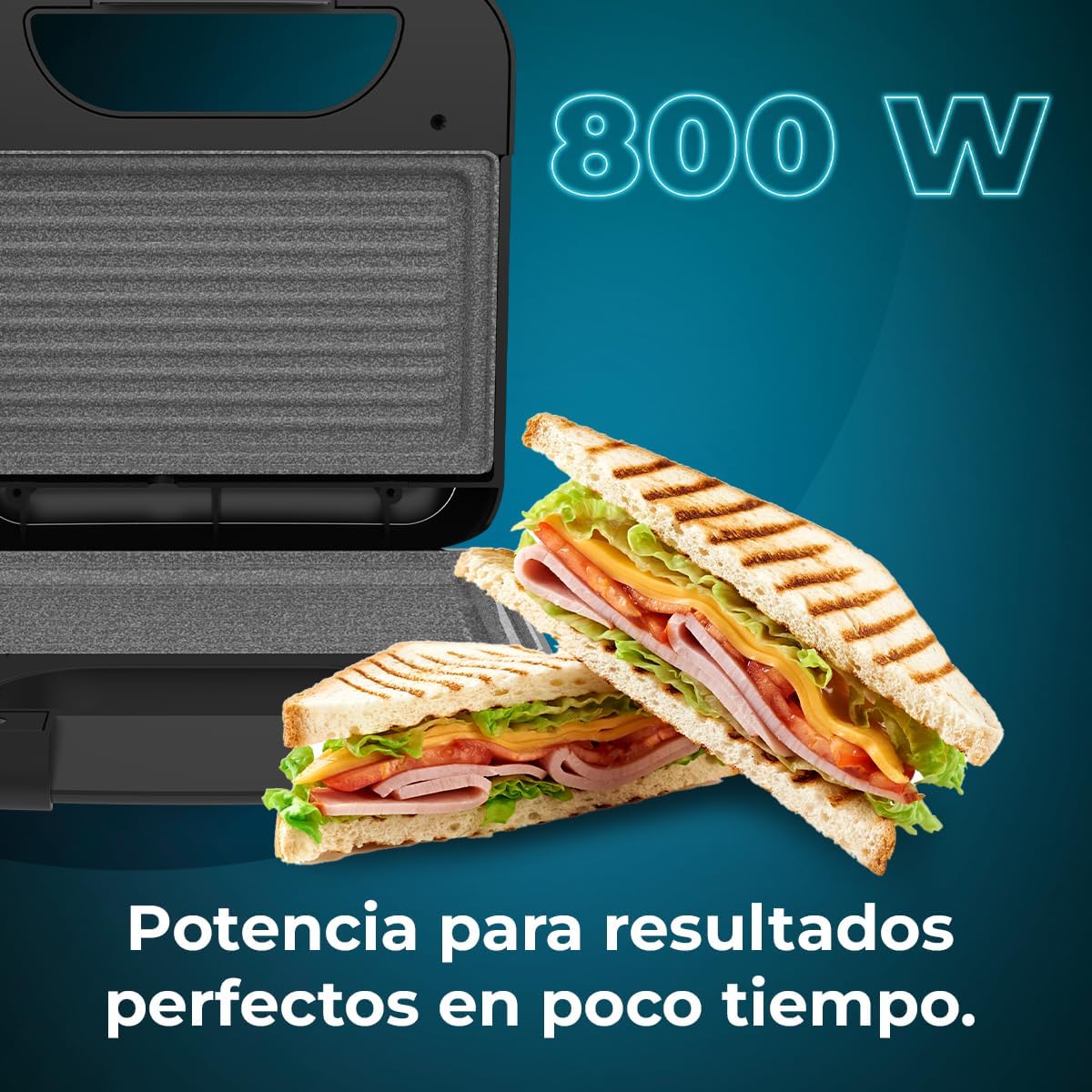 Cecotec - Rock'nToast Grill+ - inox, 800W, revêtement pierre, sans PFOA