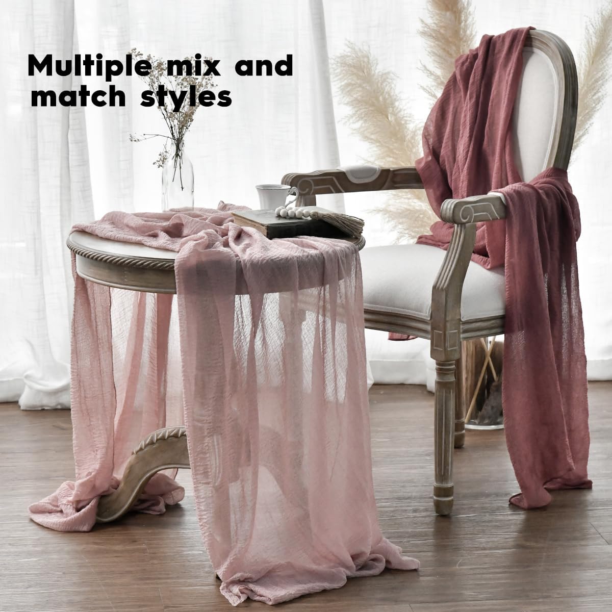 Artoid Mode - Chemin de Table Gaze Mousseline - 300 cm - Rose bohême, déco mariage/anniversaire