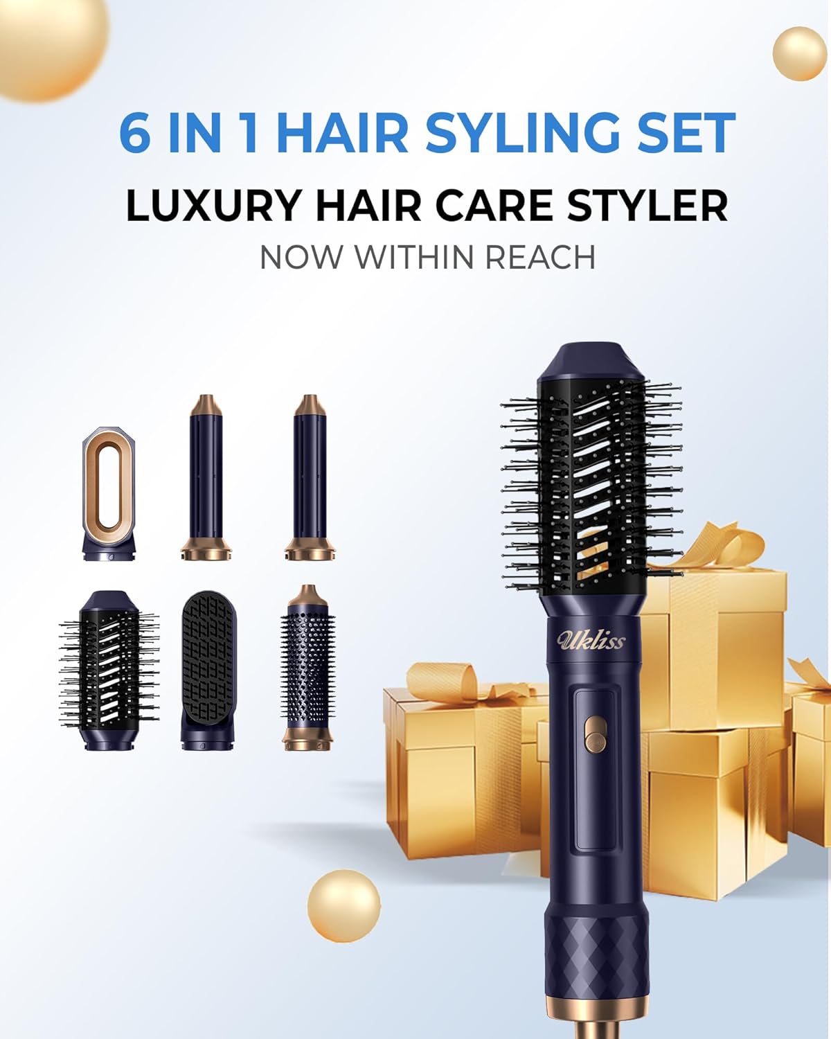 UKLISS - Air Styler Pro 6en1 - 1000W - séchage, boucleur, brosse