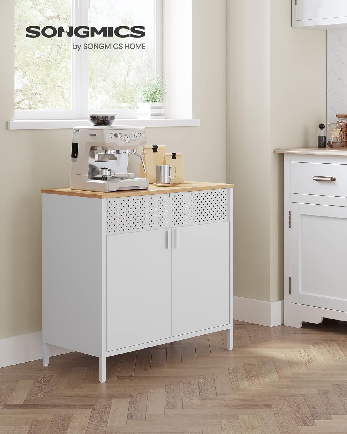 SONGMICS - Buffet double porte métal, 40x80x76cm, bois/blanc, LSC102W57